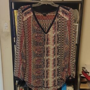 Lucky Brand Multicolor V-Neck Blouse Sheer XL